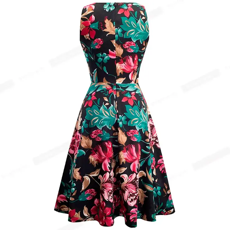 Robe Evasée à Encolure ras du cou Elégante en Dentelle avec Touche Florale.webp
