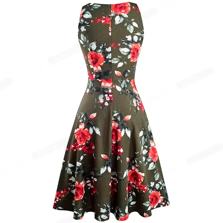 Robe Evasée à Encolure ras du cou Elégante en Dentelle avec Touche Florale.webp