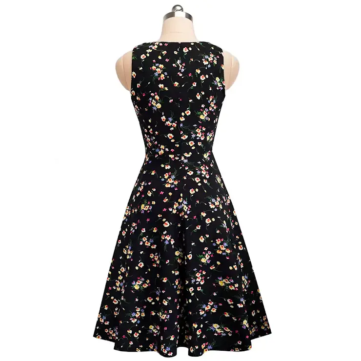 Robe Evasée à Encolure ras du cou Elégante en Dentelle avec Touche Florale (41).webp