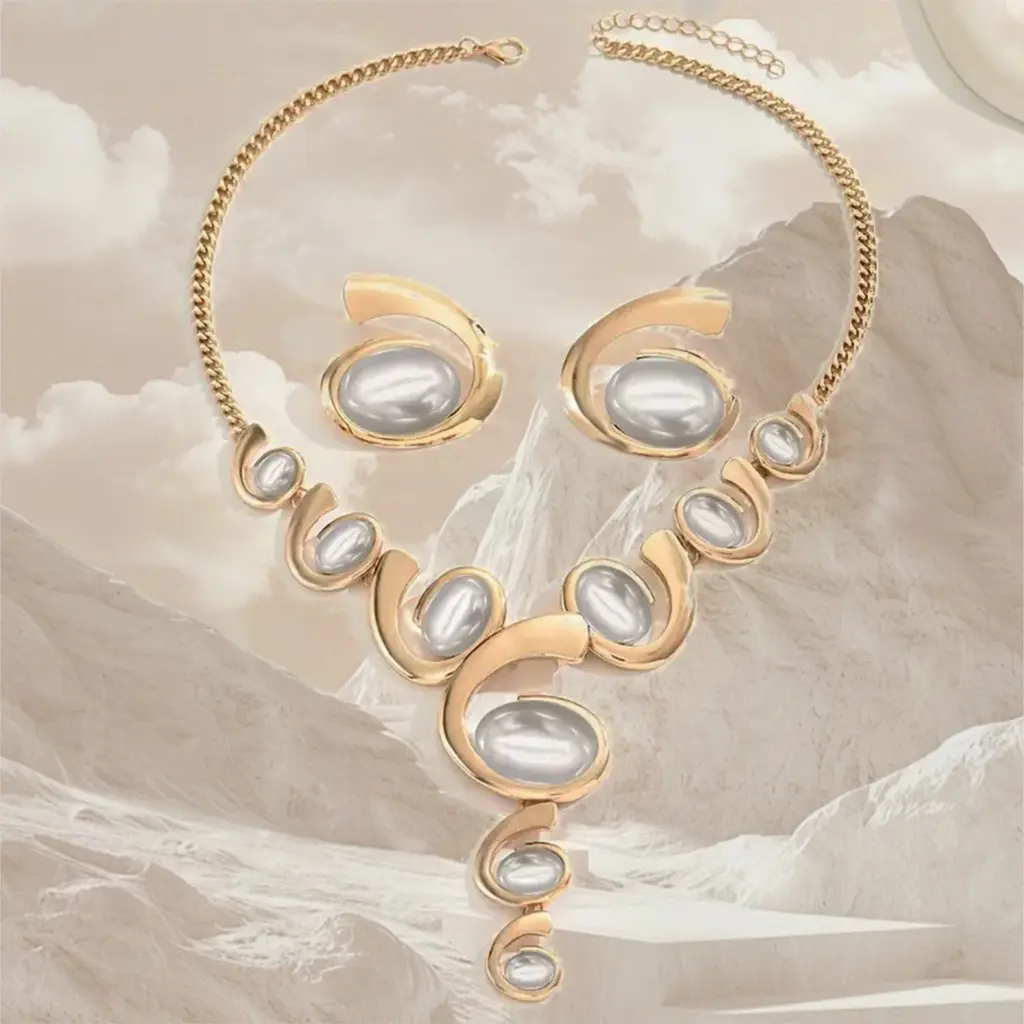 Ensemble de Boucles d'Oreilles et Collier en Forme de Y pour Femmes6.webp