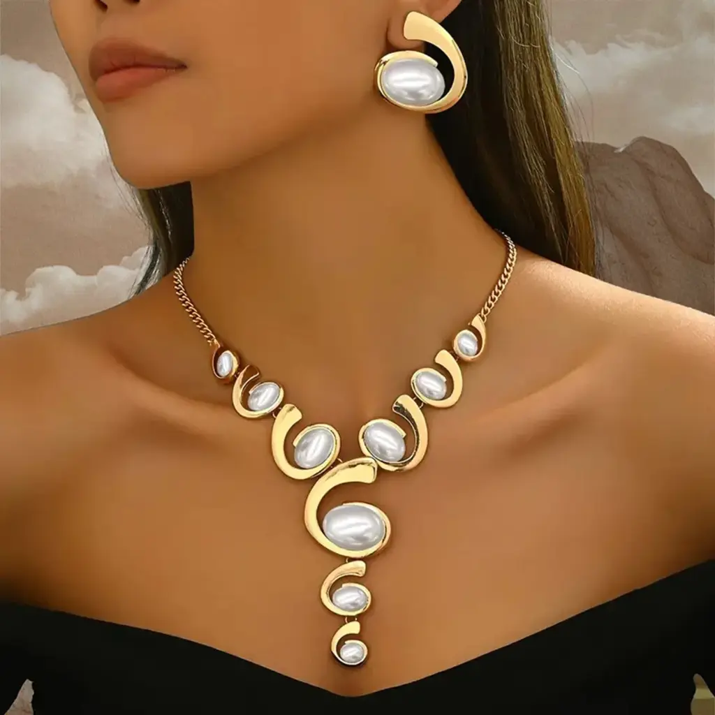 Ensemble de Boucles d'Oreilles et Collier en Forme de Y pour Femmes1.webp