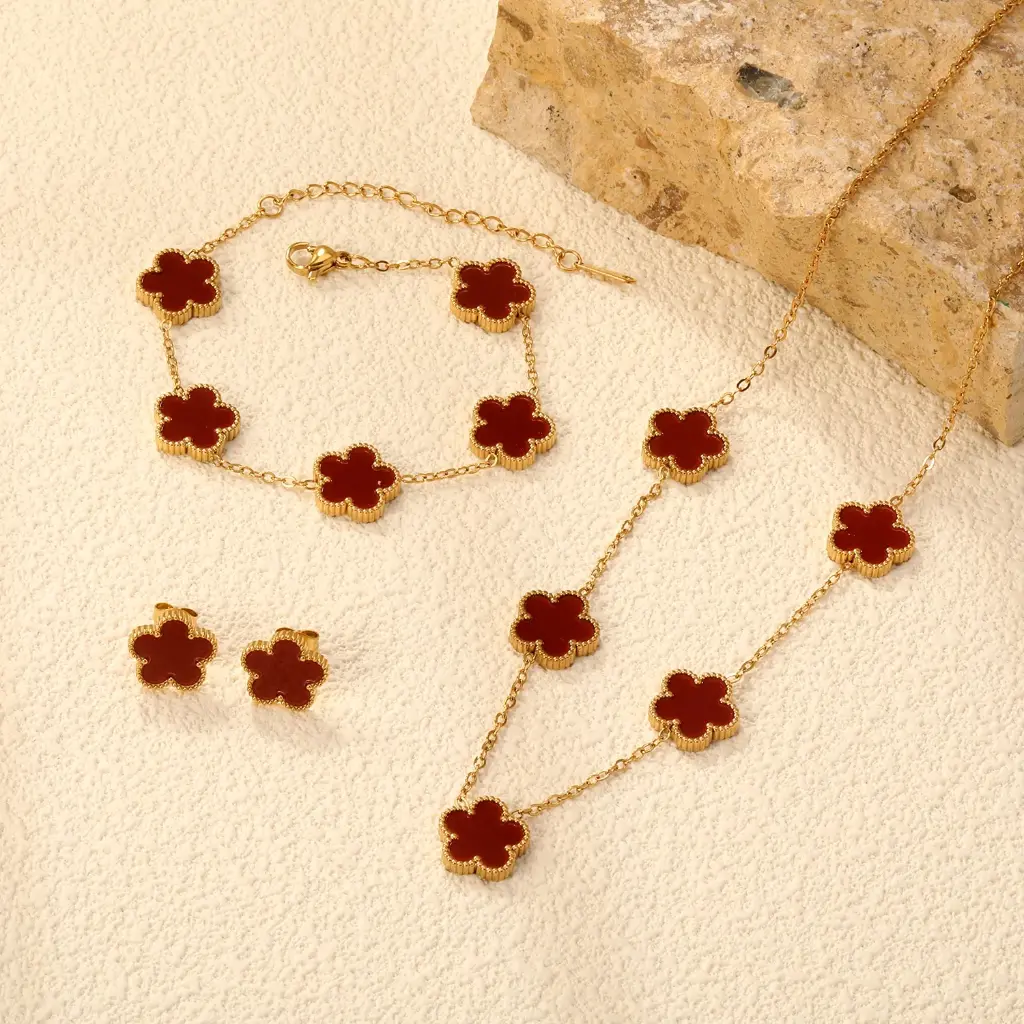 Collier Boucles d'Oreilles Ensemble Bijoux Femmes en Acier Inoxydable10.webp