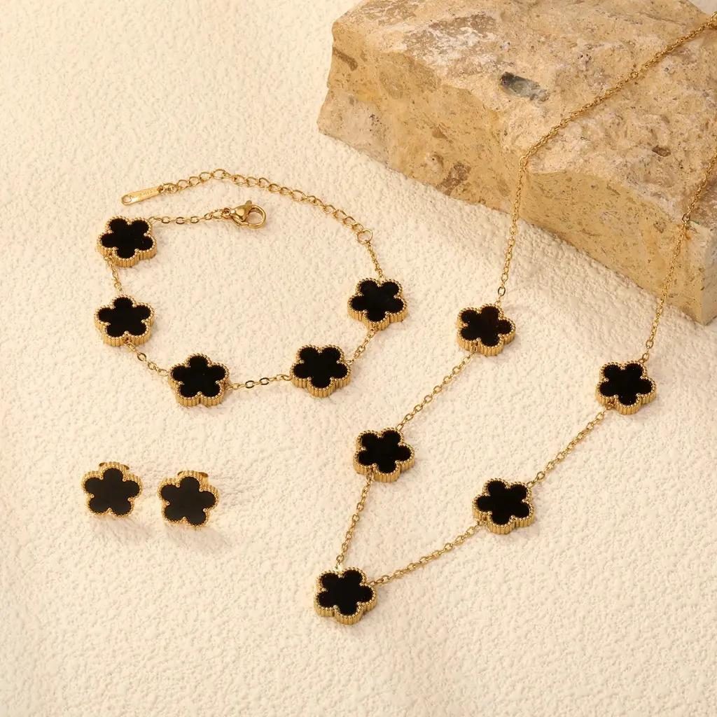 Collier Boucles d'Oreilles Ensemble Bijoux Femmes en Acier Inoxydable8.webp