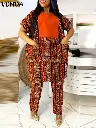 Grande taille 5XL VONDA 2025 femmes pantalons longs ensembles Vintage imprimé3.webp