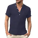 Chemise en lin et coton pour hommes, col Henry et poche de plage2.webp