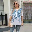 Chemises d'été femmes dentelle Patchwork à manches courtes Blouse fleur imprimé6.webp