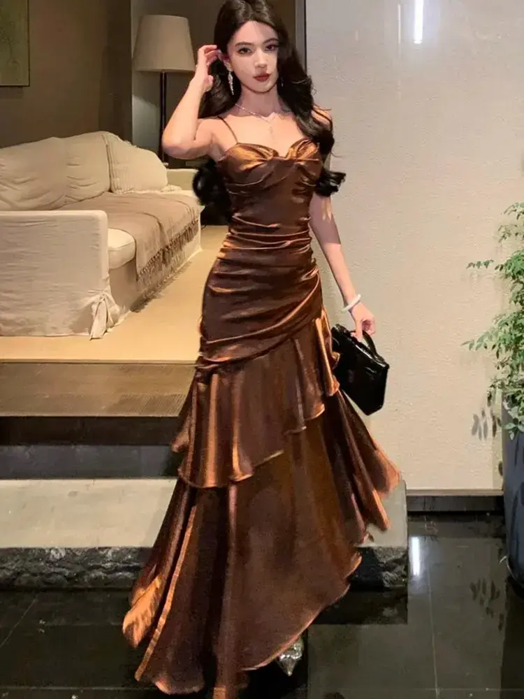 Robe Longue pour Femmes, élégante, Mode, Bretelles Spaghetti