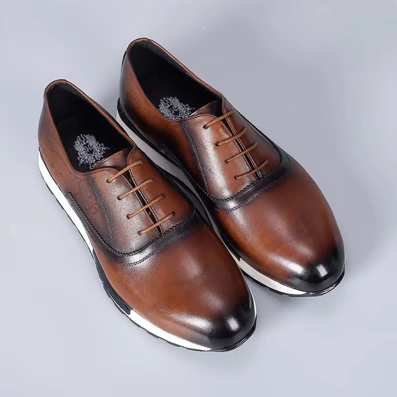 Chaussures Oxford de Marque de Luxe pour Homme, en Cuir, à la Mode, Style Français, Décontractées (Marron, 38)