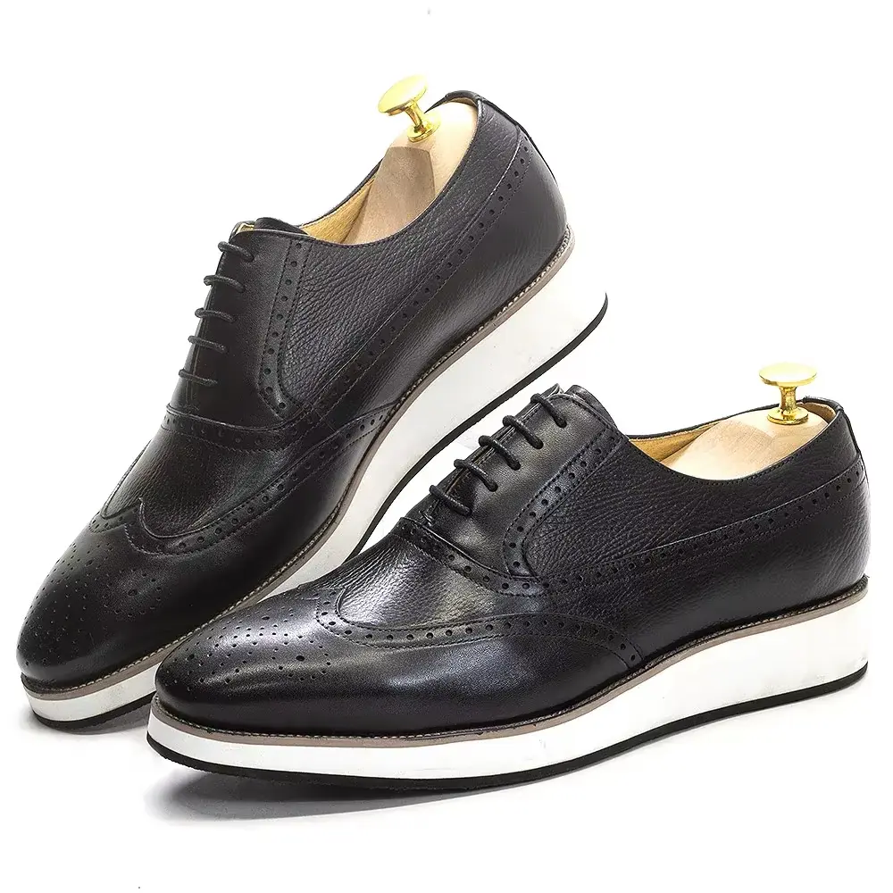 Chaussures Oxford en cuir véritable pour hommes, baskets classiques à lacets, confortables et décontractées (Noir, 39)