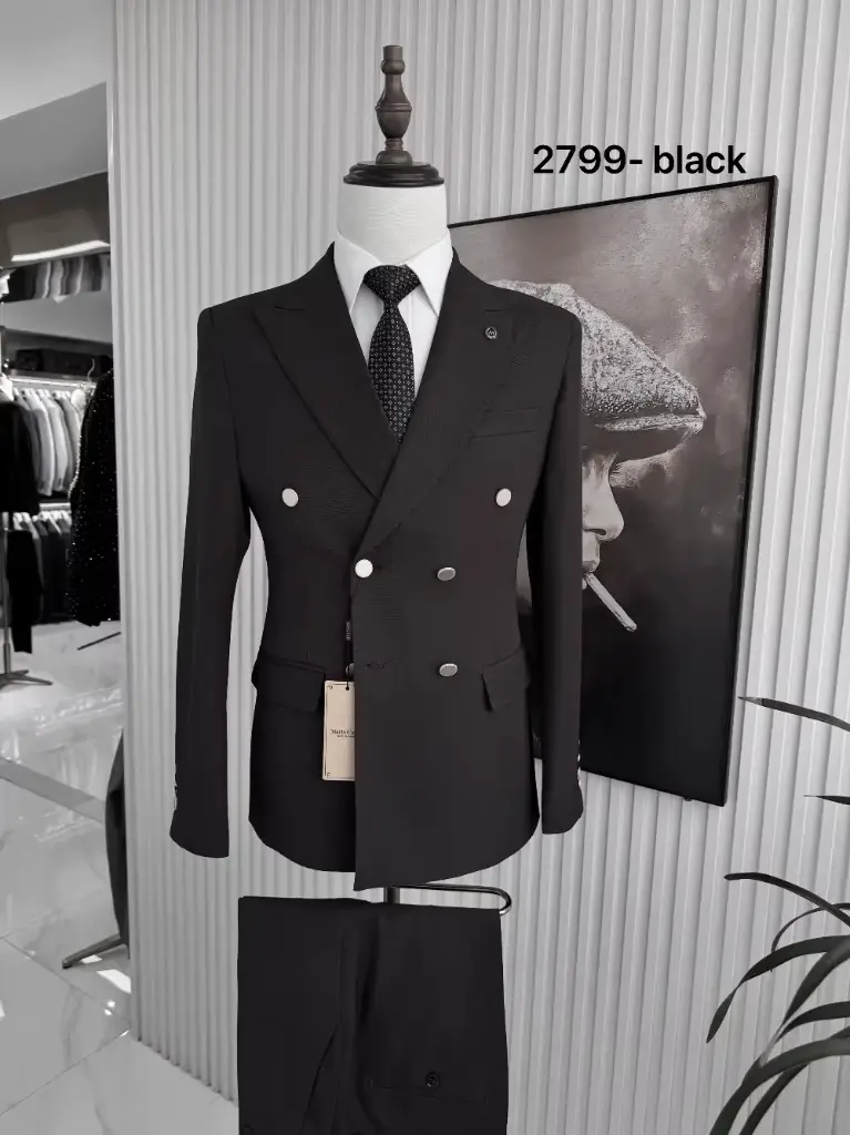 Ensemble de costume Vintage à Double boutonnage pour hommes, smoking deux pièces élégant (Noir, S)