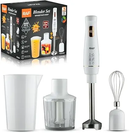 RAF Mixeur plongeant 4 en 1, 800 W, mixeur avec verre doseur, fouet et hachoir