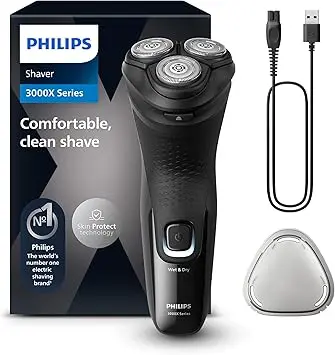 Philips Electric Shaver Series 3000x -rasoir électrique Wet & Dry ,couleur Bleu célèste, avec technologie Skin Protect, tondeuse rétractable, rasoir ergonomique pour hommes -inclus rasoir nasal