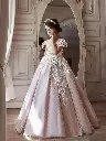 Robe de Demoiselle d'Honneur Rose pour Mariage, Appliques Florales 3D