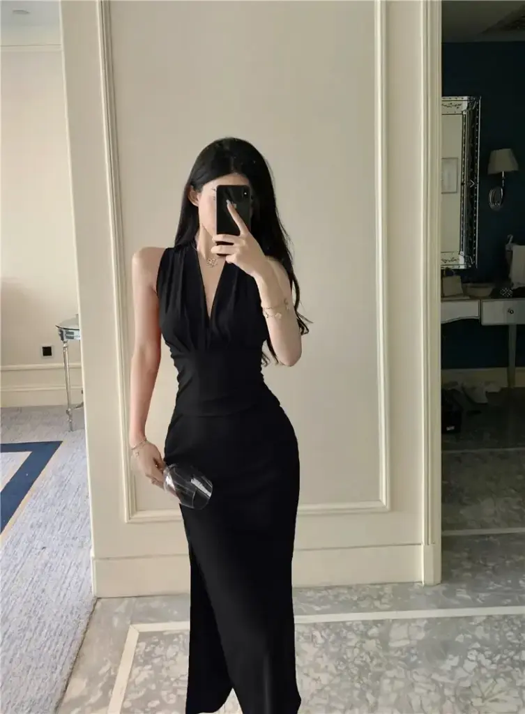 Robe Longue Femmes Sexy Col en V, Fente