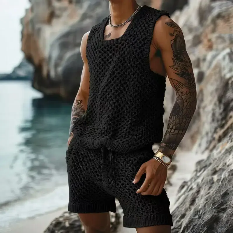 Ensemble Deux Pièces en Tricot pour Homme, Décontracté
