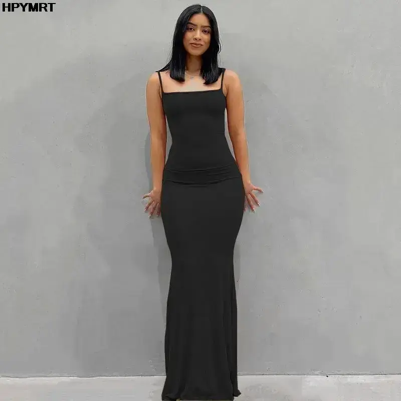 Robe Longue à Bretelles, Dos Nu, Maxi, Slim