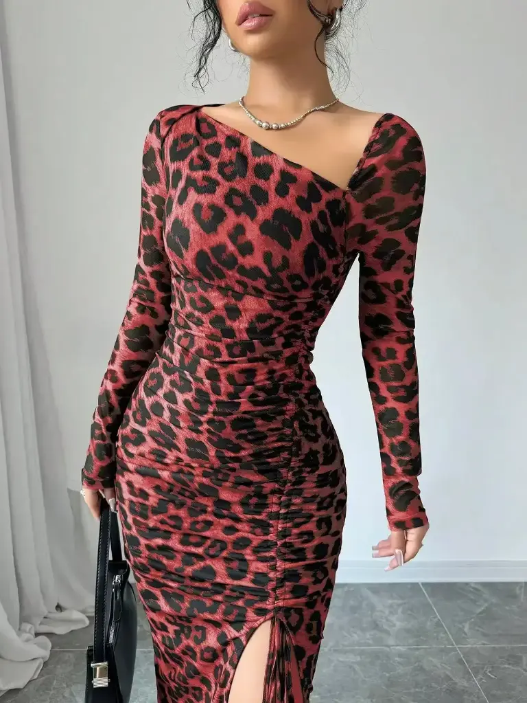 Robe de Soirée Sexy Imprimé Léopard pour Femmes
