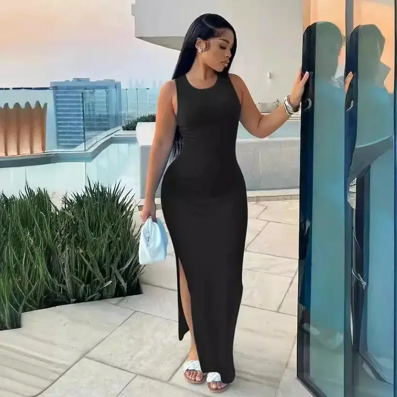 Robe Fendue à Col Rond pour Femmes, Mode Féminine d'été