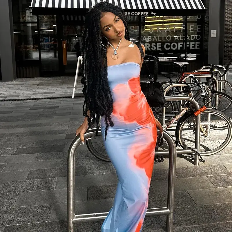 Robe Maxi Tube Imprimée sans Bretelles, Sexy