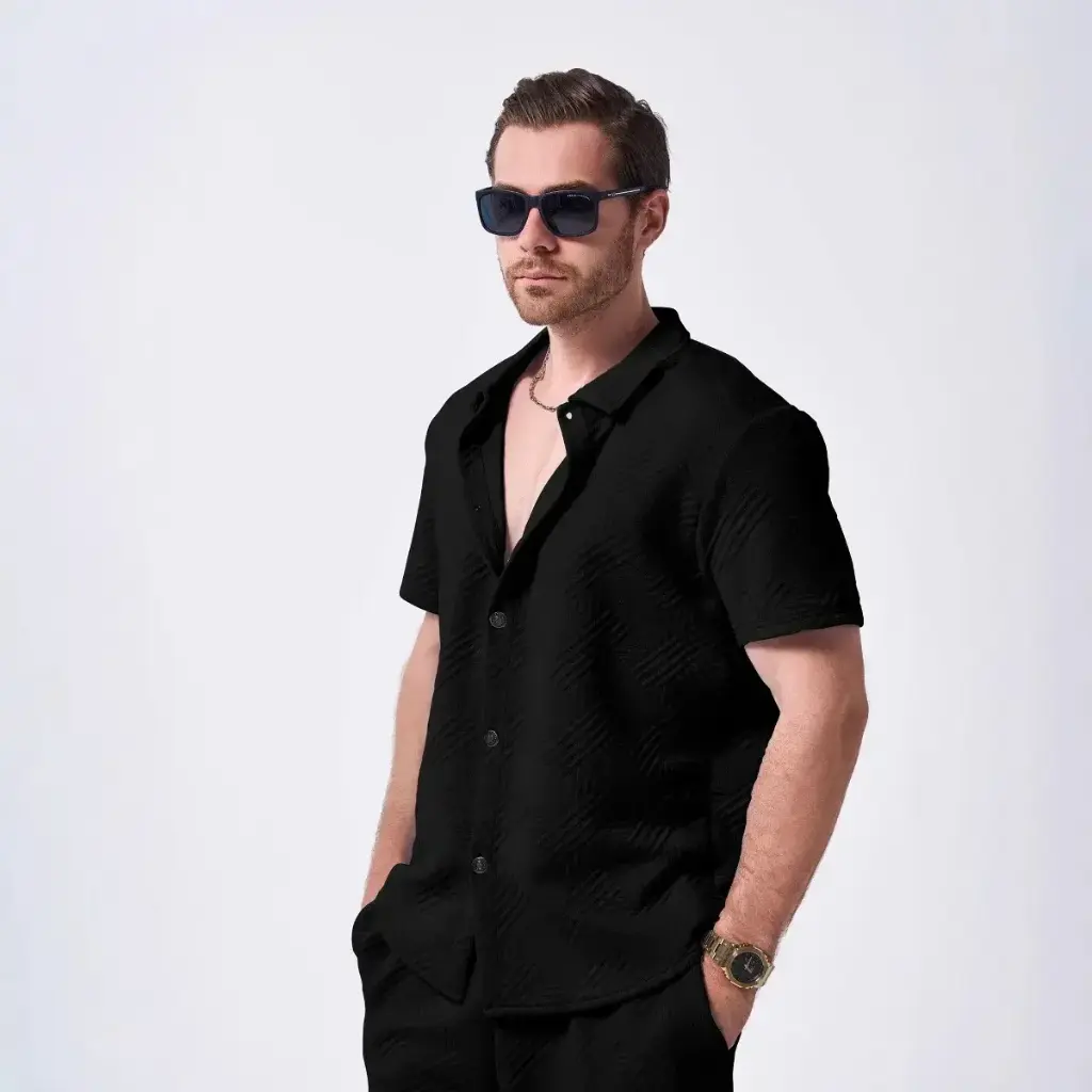 Cardigan à Revers Jacquard de Couleur Unique pour Hommes