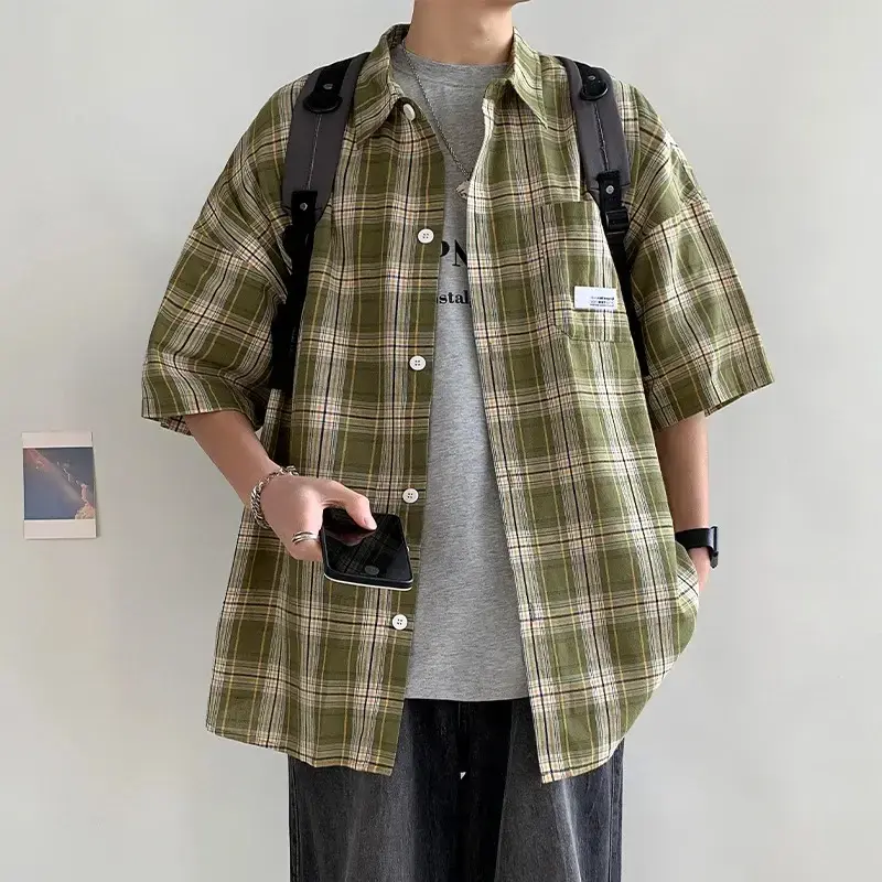 Chemise à Carreaux à Manches Courtes pour Hommes