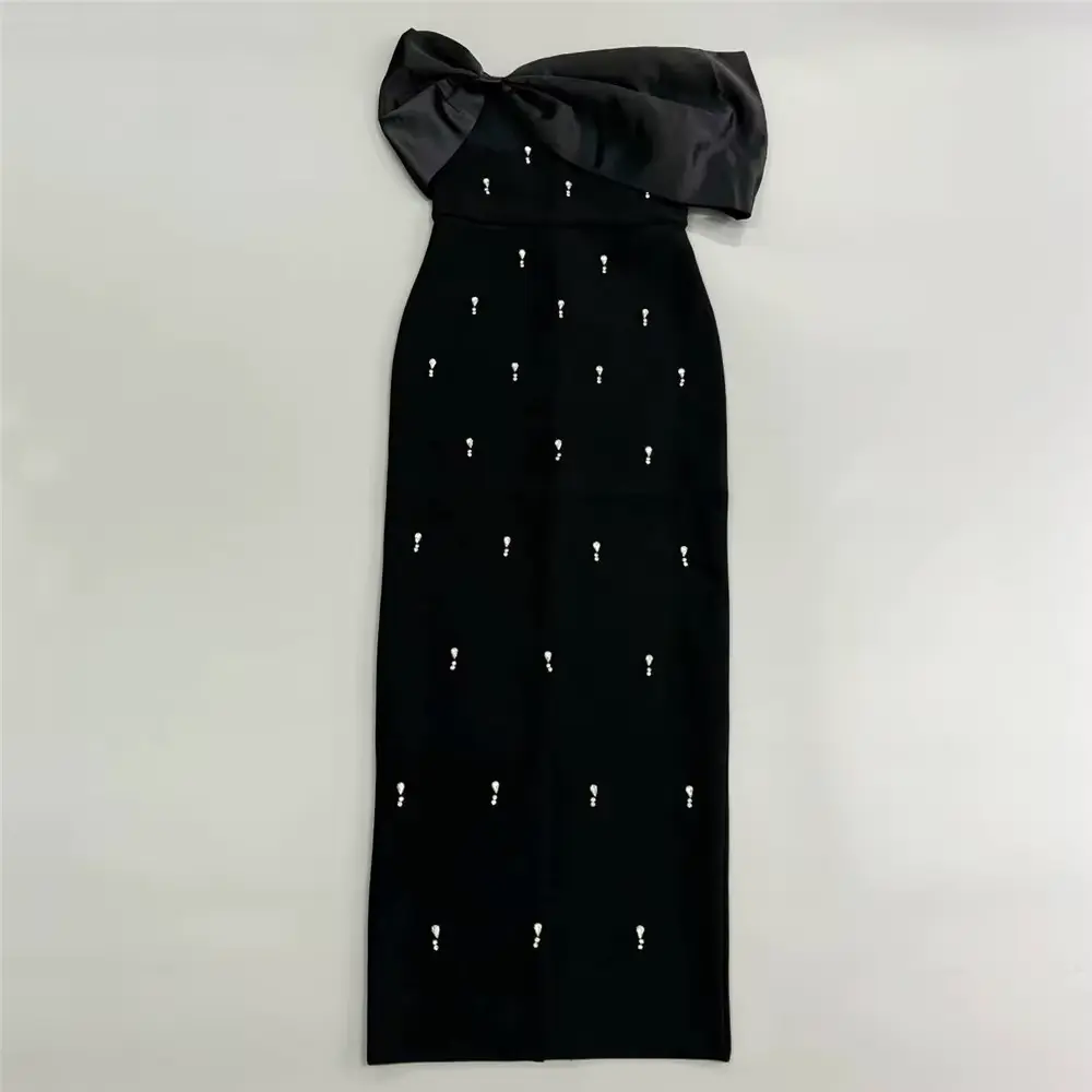 Robe à bandes Sexy pour femmes, épaules dénudées (Noir, S)