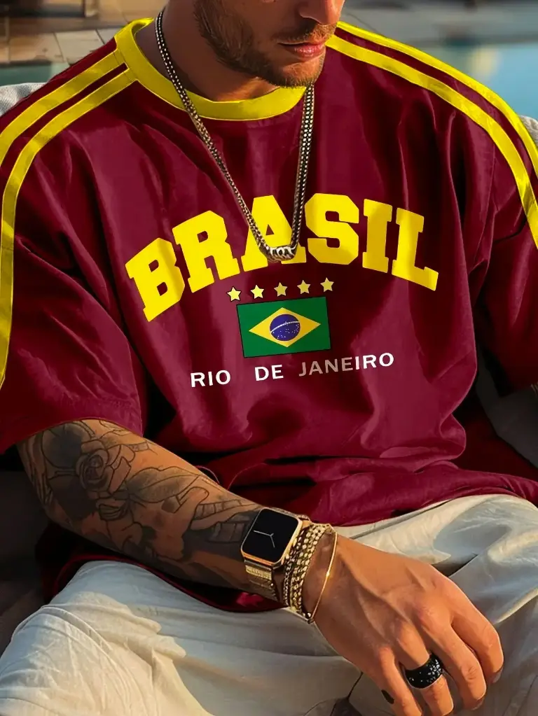 T-shirt à Manches Courtes pour Hommes (Rouge bordeaux, S)