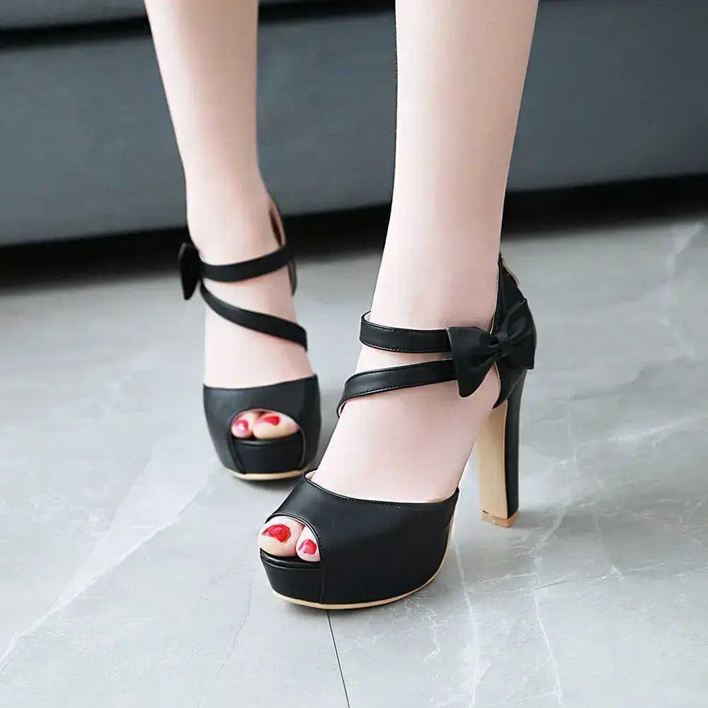 Talons Hauts Bout Ouvert Noeud Papillon (Noir, 3)