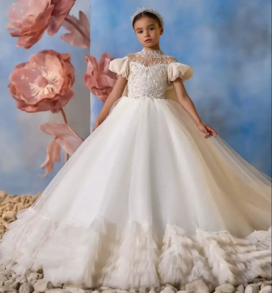 Robe à Fleurs Ivoire Personnalisée pour Fille