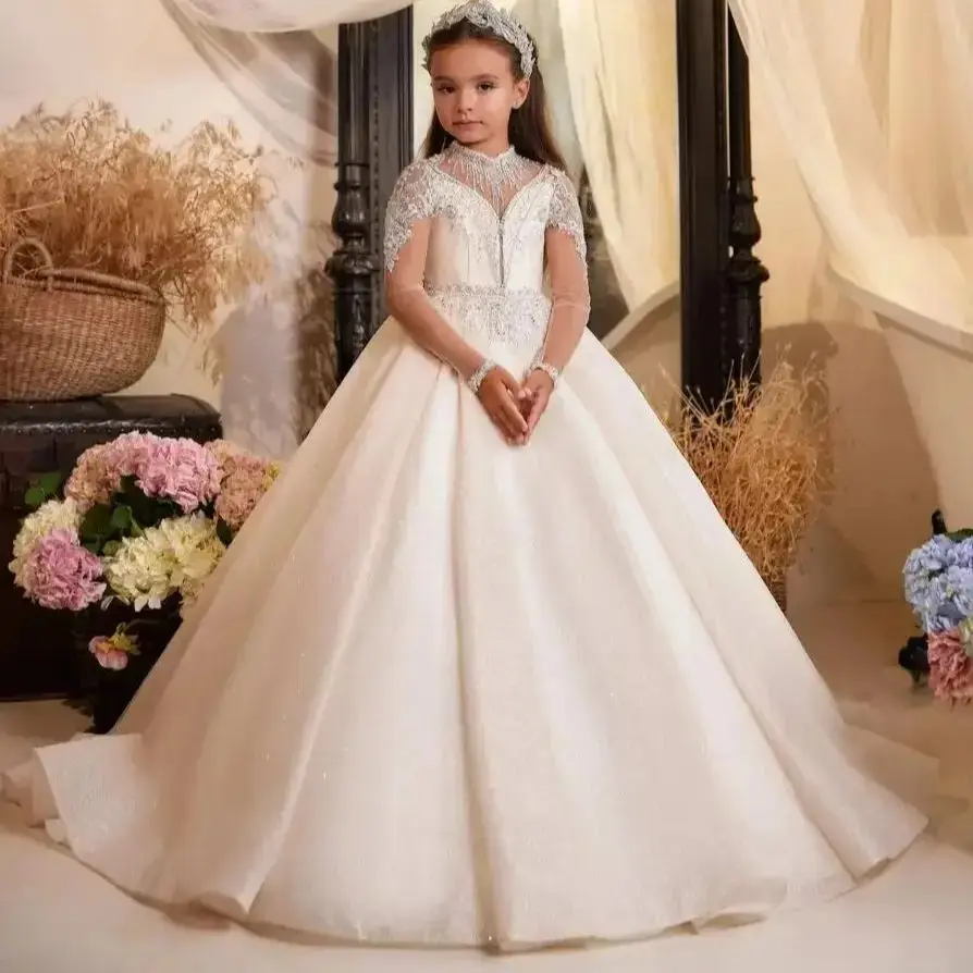 Robe à Fleurs Brillante en Dentelle pour Fille