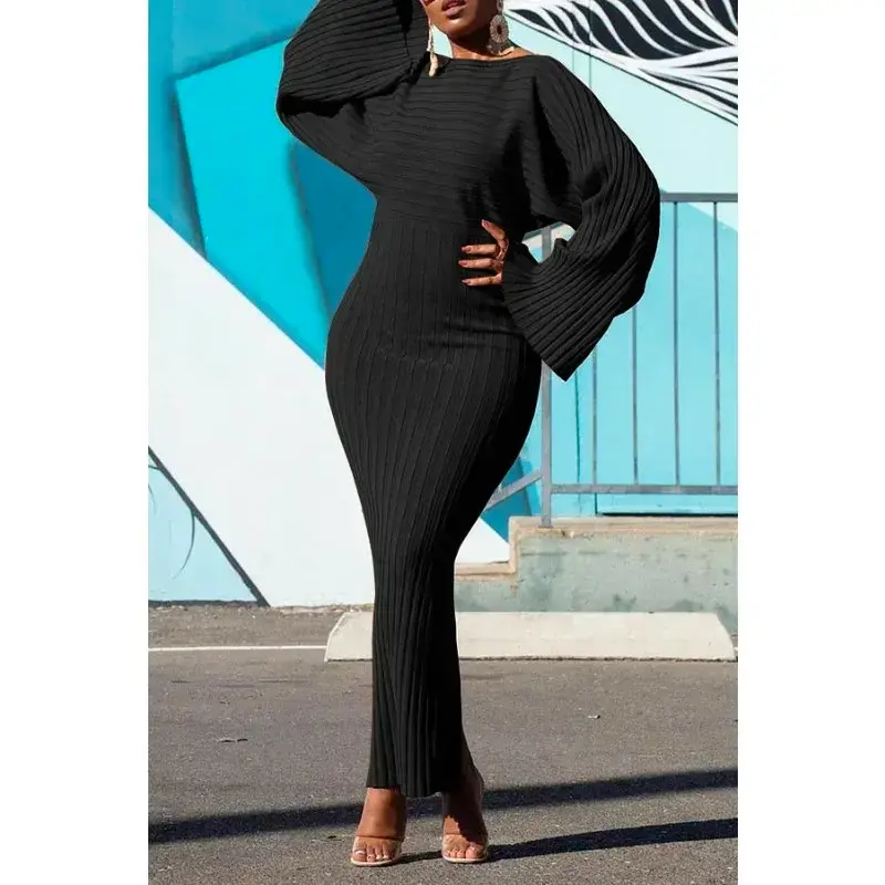 Robe Longue à Manches Longues et Col Rond pour Femmes