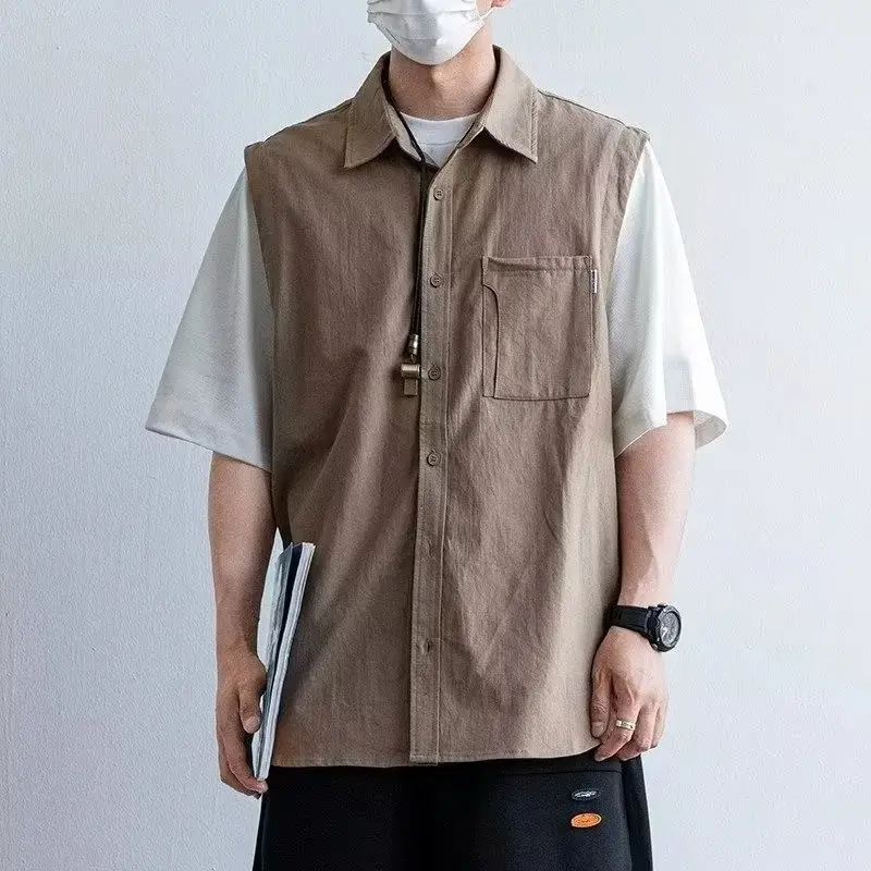 Chemises pour Hommes Décontracté, Rétro Faux Deux Pièces