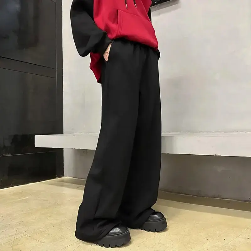 Pantalon de Survêtement Taille élastique, Couleur Unie (Noir, M)