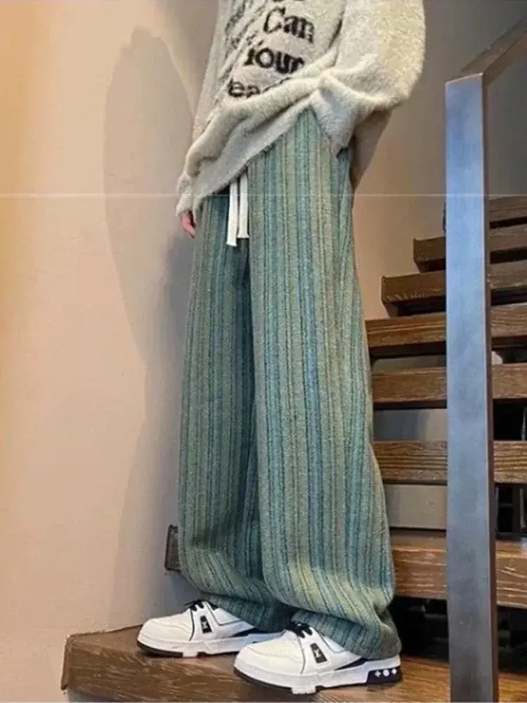 Pantalon Baggy en Laine à Rayures pour Hommes