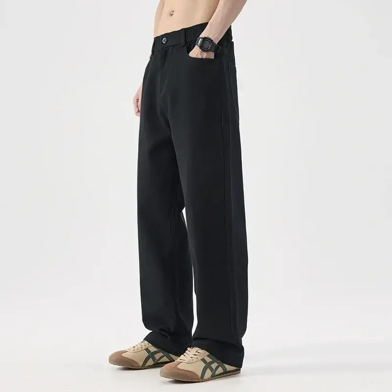 Pantalon Droit Décontracté, Couleur Unie, Tendance
