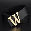Ceintures de Luxe en Cuir Véritable Marque Boucle Lettre W Lisse 