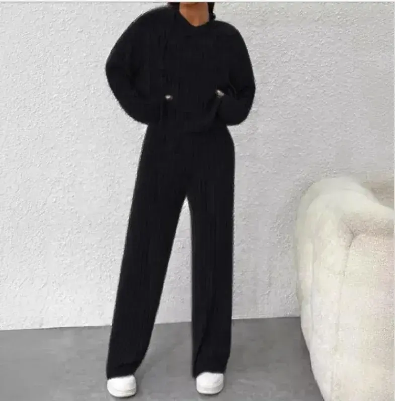 Sweatshirt à Capuche Rayé Tricoté pour Femme, Couleur Unie (Noir, S)