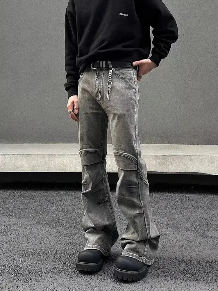Jean évasé Plissé Gris Vintage pour Hommes
