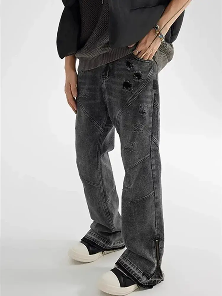 Jeans Cyber Y2K plissés Déchirés pour Hommes