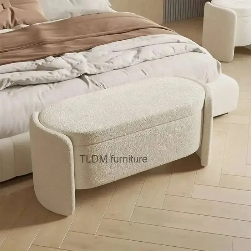 Tabouret à Chaussures Nordique en Laine d'Agneau, Bout de Lit, Multi-fonctionnel, luxe, Rangement à Domicile, Poufs, Cape, Banc Rembourré