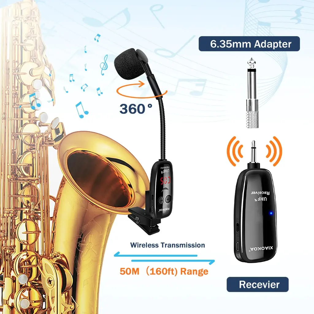 Système de Microphone de Saxophone Sans Fil UHF