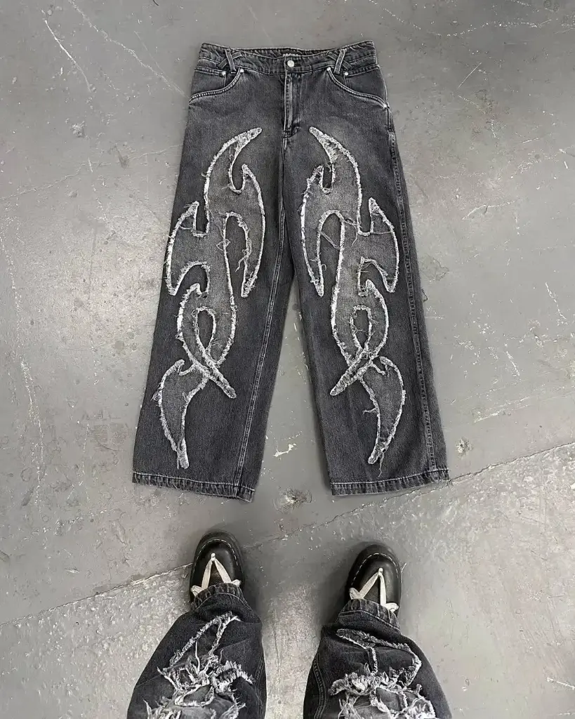 Jean Y2k Hip Hop, Broderie, Lâche, Jean Gothique, Streetwear