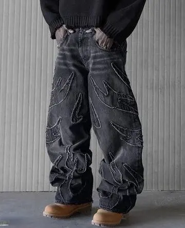 Jean Baggy Noir Rétro pour Homme, Style Hip Hop