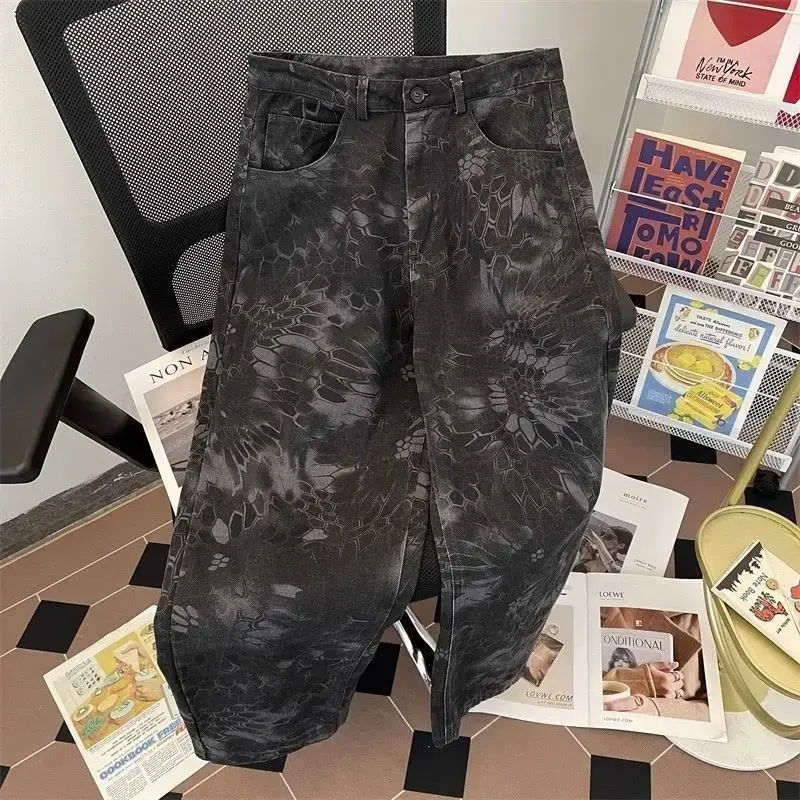 Jean Baggy Délavé à Motif Gothique pour Homme et Femme