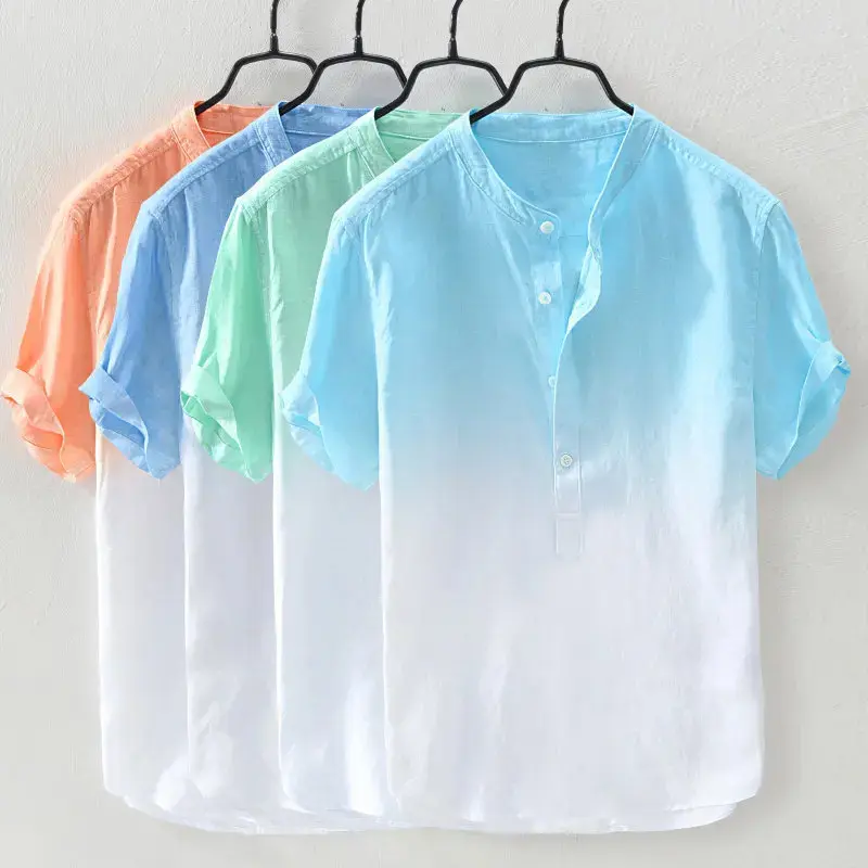 Chemise hawaïenne décontractée à manches courtes pour hommes, Harajuku, document nickel é, coton, lin, col fin, respirant, été cool, nouveau, 2022