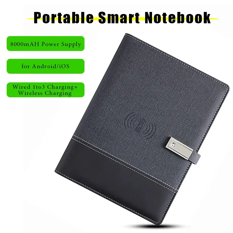 Portable filaire/sans fil charge A5 Smart Notebook 8000mAh batterie externe pour étudiant concepteur homme d'affaires Record Notes Bluetooth