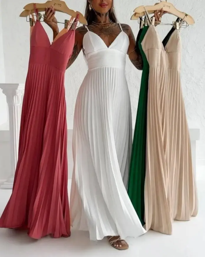 Jupe plissée sans manches BanRib pour femme, jupe longue trapèze fluide élégante à la mode, nouveau pour le printemps et l'été 2025