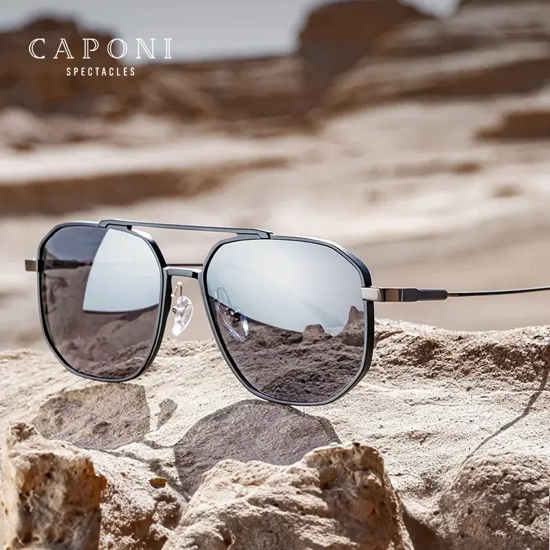 CAPONI lunettes de soleil polarisées pour hommes alliage de titane photochromique