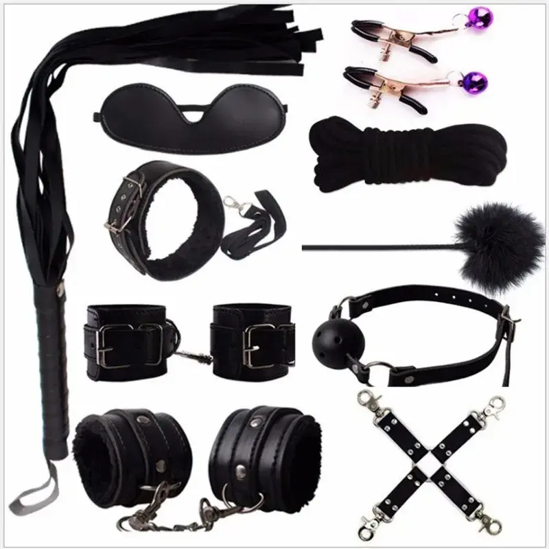 Équipement de Bondage 10 Pièces Accessoires de Jeux Sexuels (Noir)