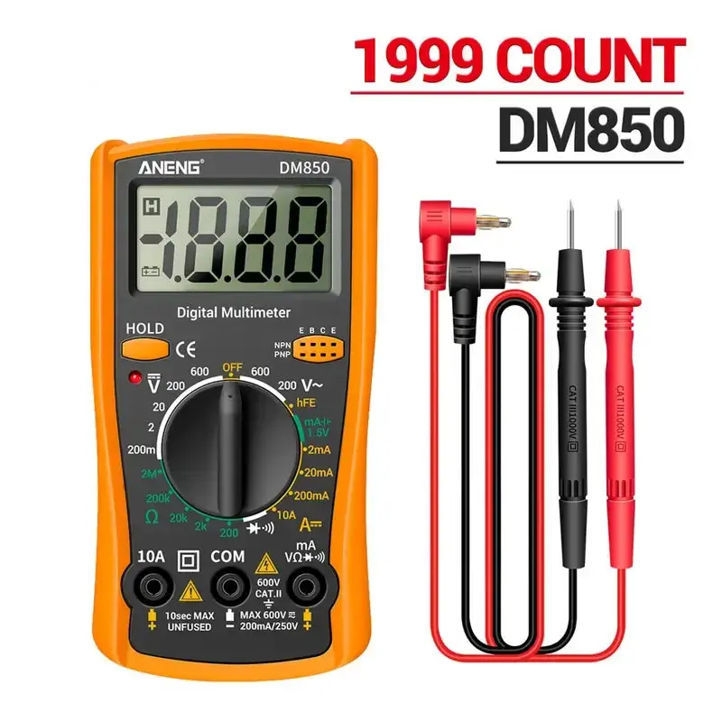 Multimètre Numérique Professionnel DM850 1999, Testeur de Tension AC/DC Automatique, Ampèremètre de Courant Ohm, Sonde de Test, Outil de Détection Professionnel